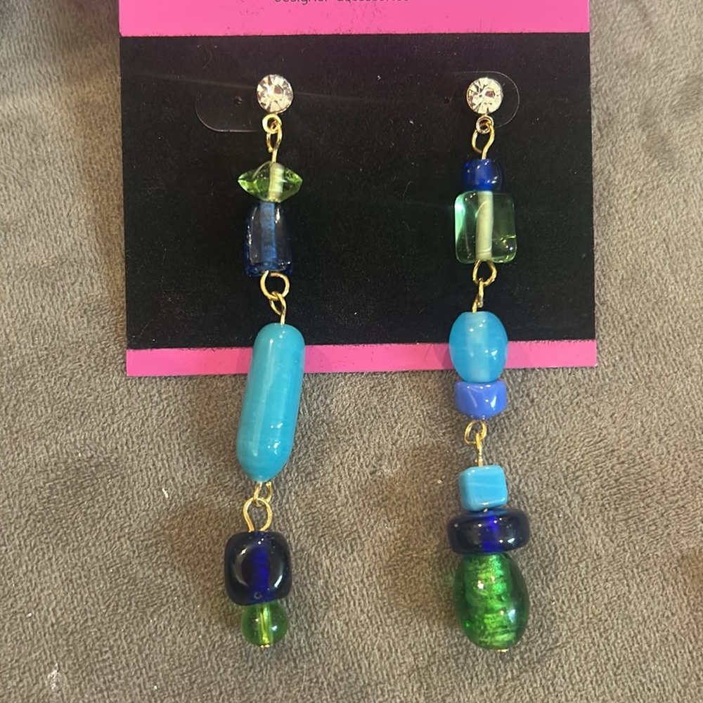 Asymmetrical Blue & Green Glass Bead Earrings-Boutique